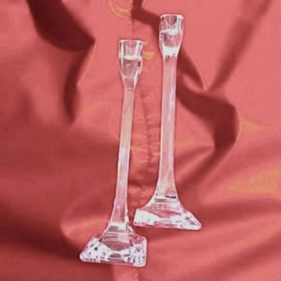 CANDLE HOLDERS CRYSTAL  Pair of  10” Tall Elegant  VINTAGE - Picture 3 of 5